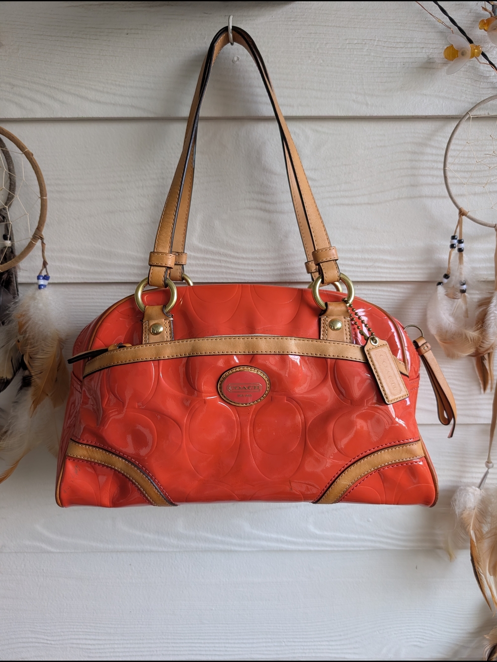 Coach Orange Peyton Satchel with Tan Details